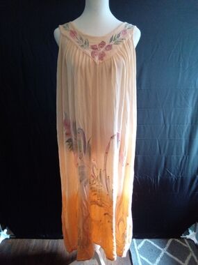 Seven Islands Peach Floral Embroidered Boho Maxi Dress XXL